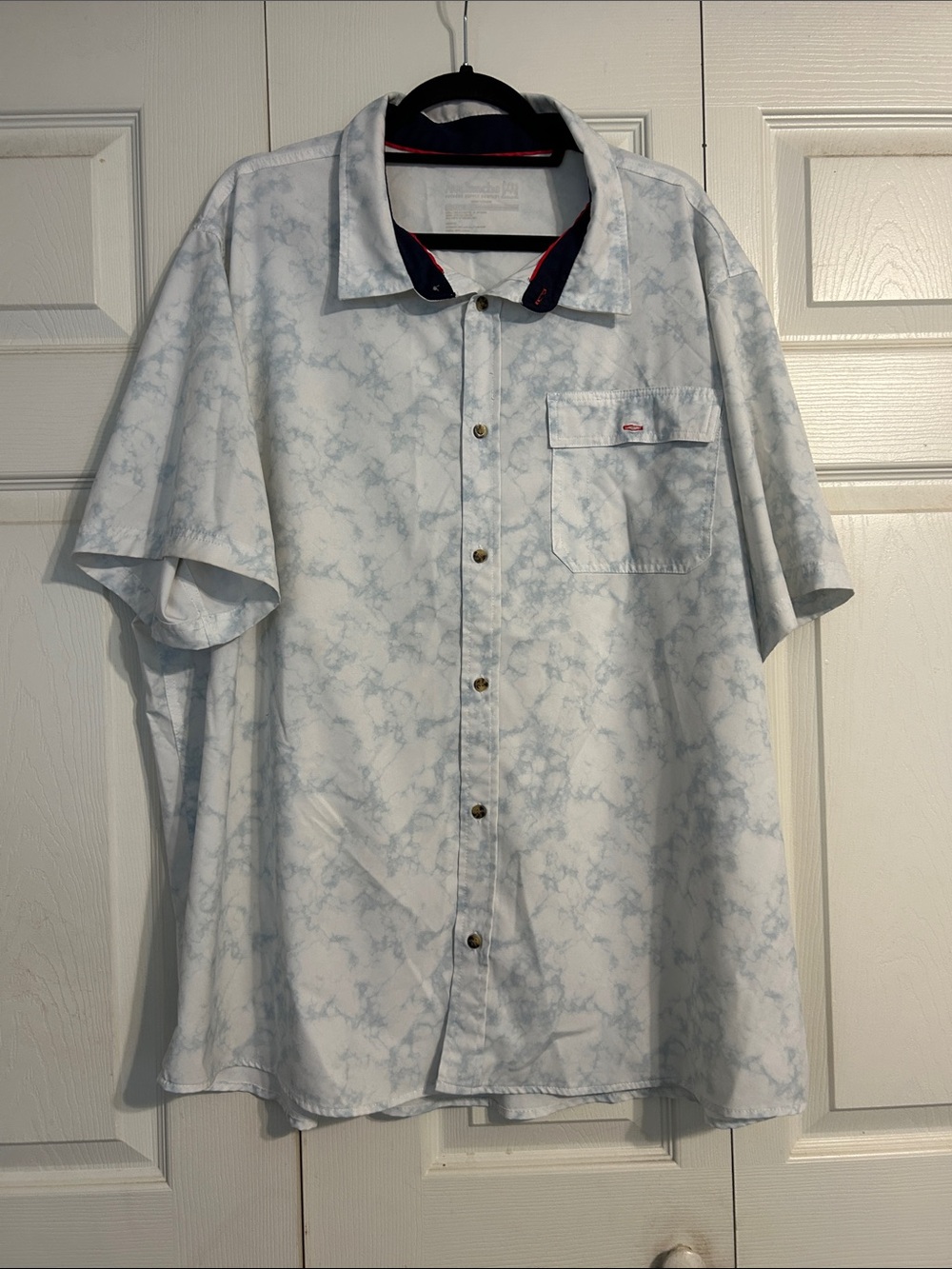 Avalanche Light Blue Marble-Print Short Sleeve Button-Down Shirt XXL Outdoor